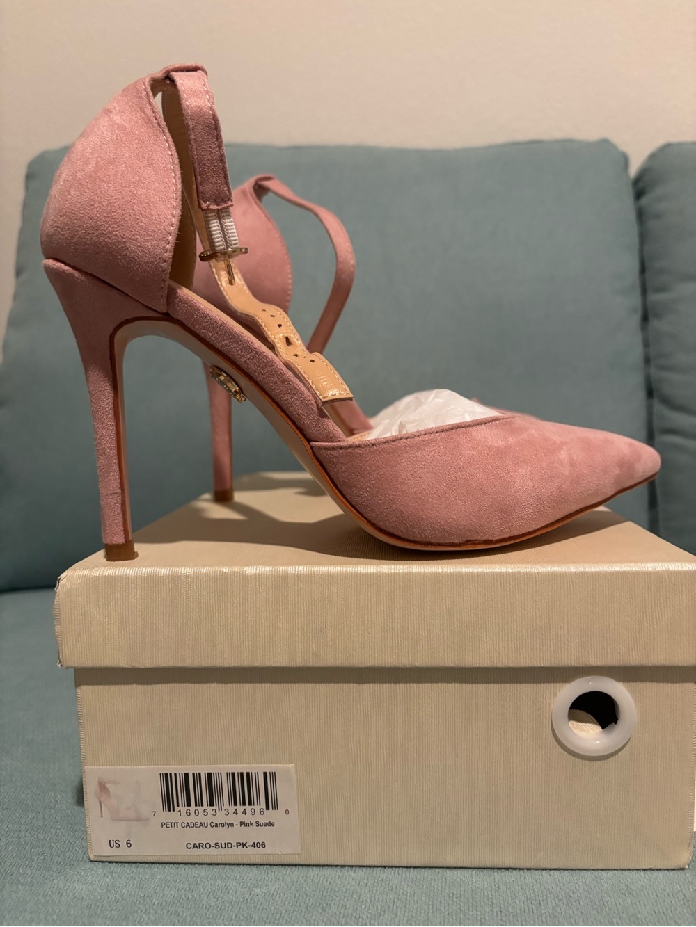 Petit Cadeau Carolyn Faux Suede Pointed Toe Heel Sandals Size 6 Runs Large -6,5 - Picture 7 of 10
